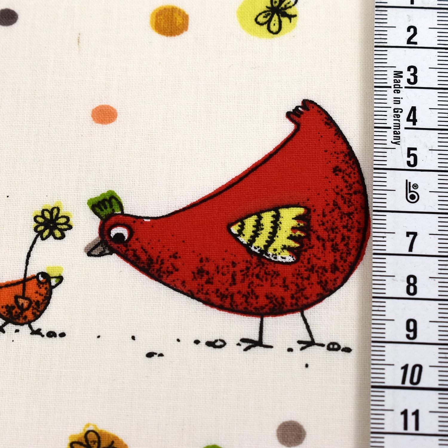 MAGAM-Stoffe Lotte bunter Hühner Baumwollstoff Kinder Meterware 50cm (Rot)