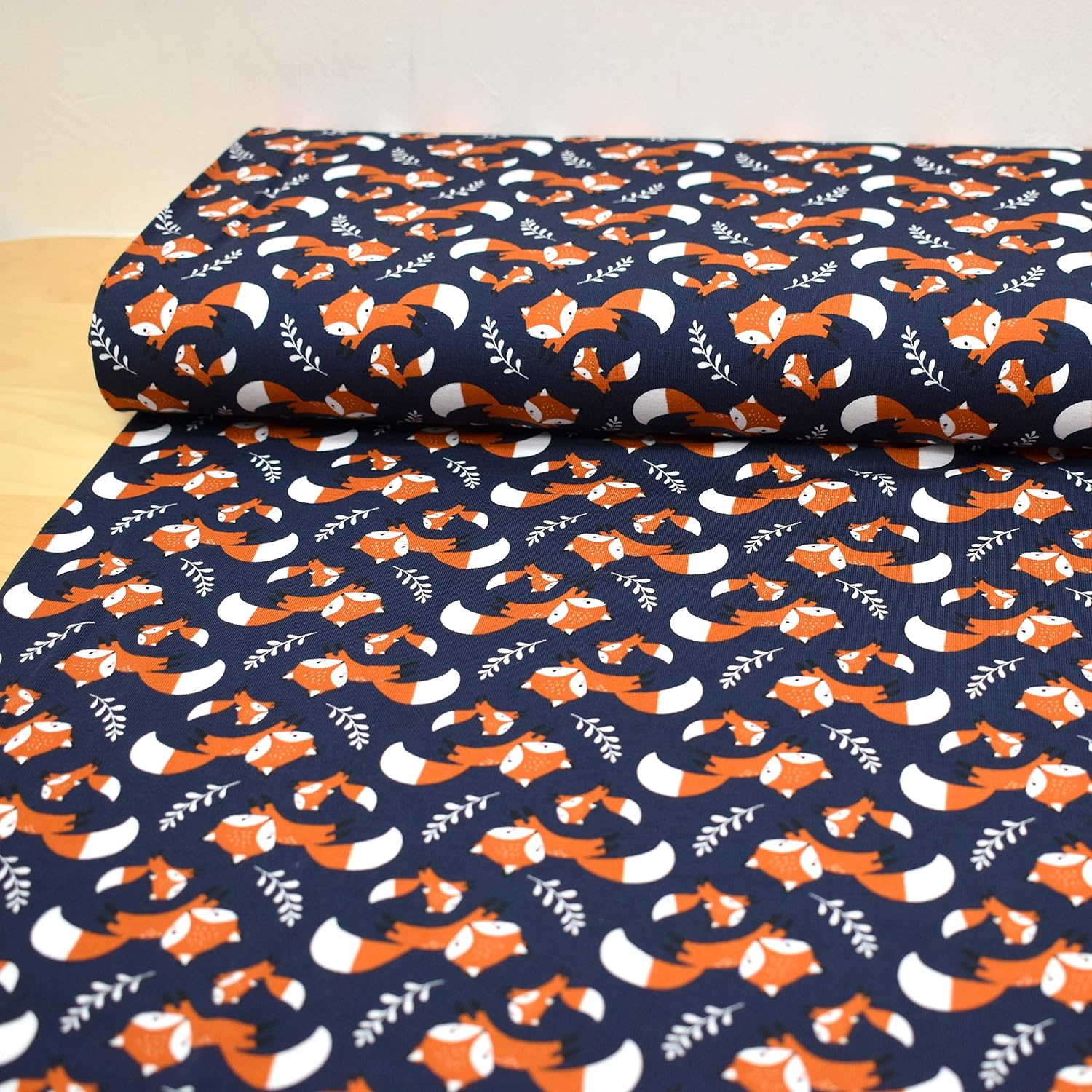 MAGAM-Stoffe Fuchs-Mich Jersey Kinder Stoff Oeko-Tex Meterware 50cm (dunkelblau)