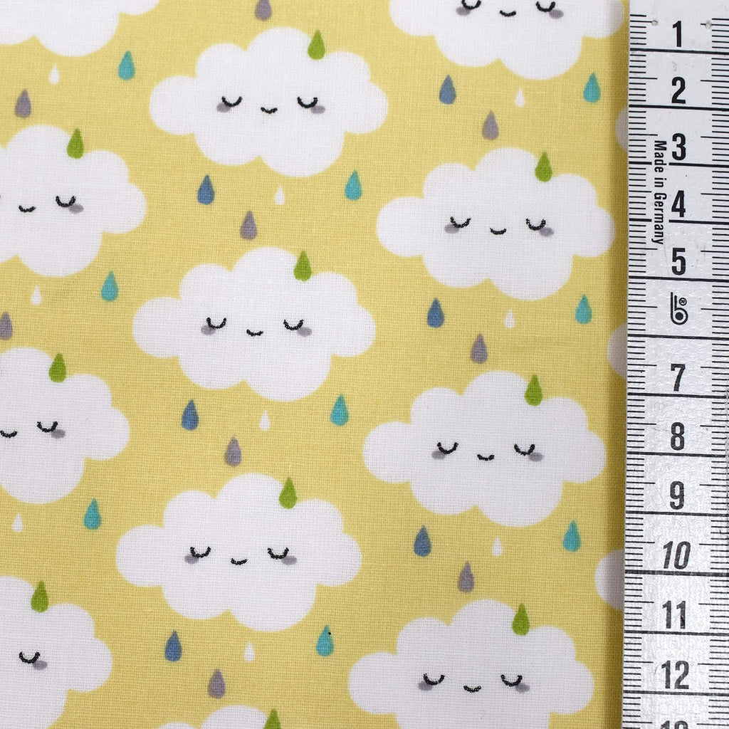 MAGAM-Stoffe Zucker-Regen Baumwollstoff Kinderstoff Oeko-Tex Meterware 50cm (Wolke gelb)