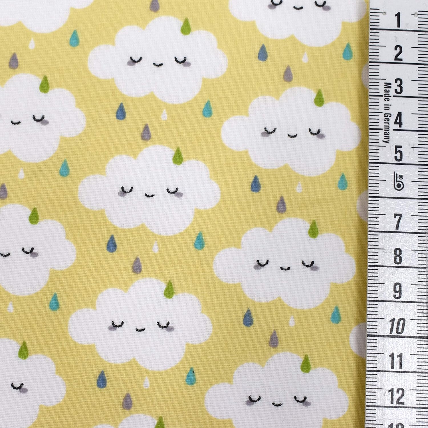 MAGAM-Stoffe Zucker-Regen Baumwollstoff Kinderstoff Oeko-Tex Meterware 50cm (Wolke gelb)