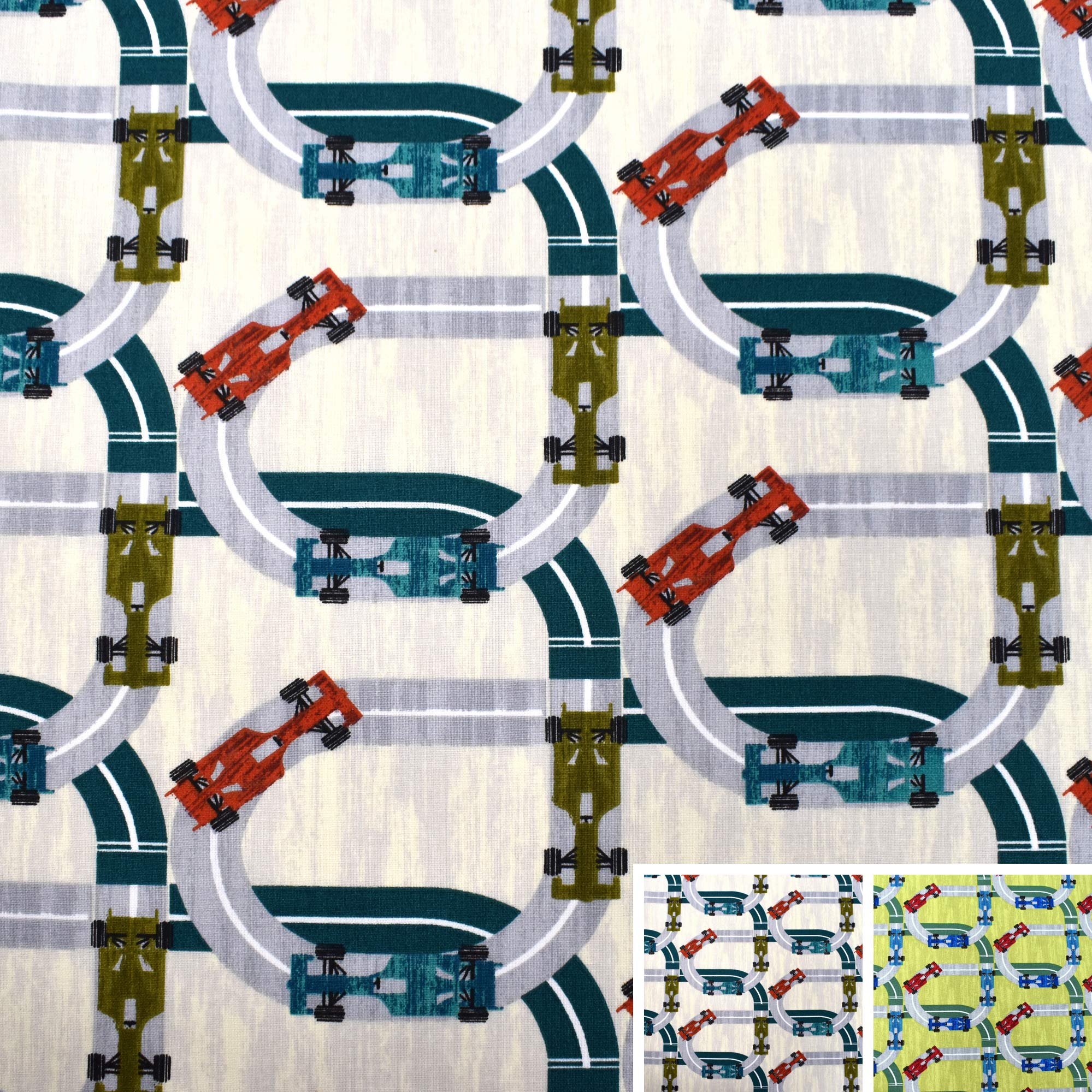 MAGAM-Stoffe Rennautos Drive Kinder Baumwollstoff Oeko-Tex Meterware 50cm (02. Grün)