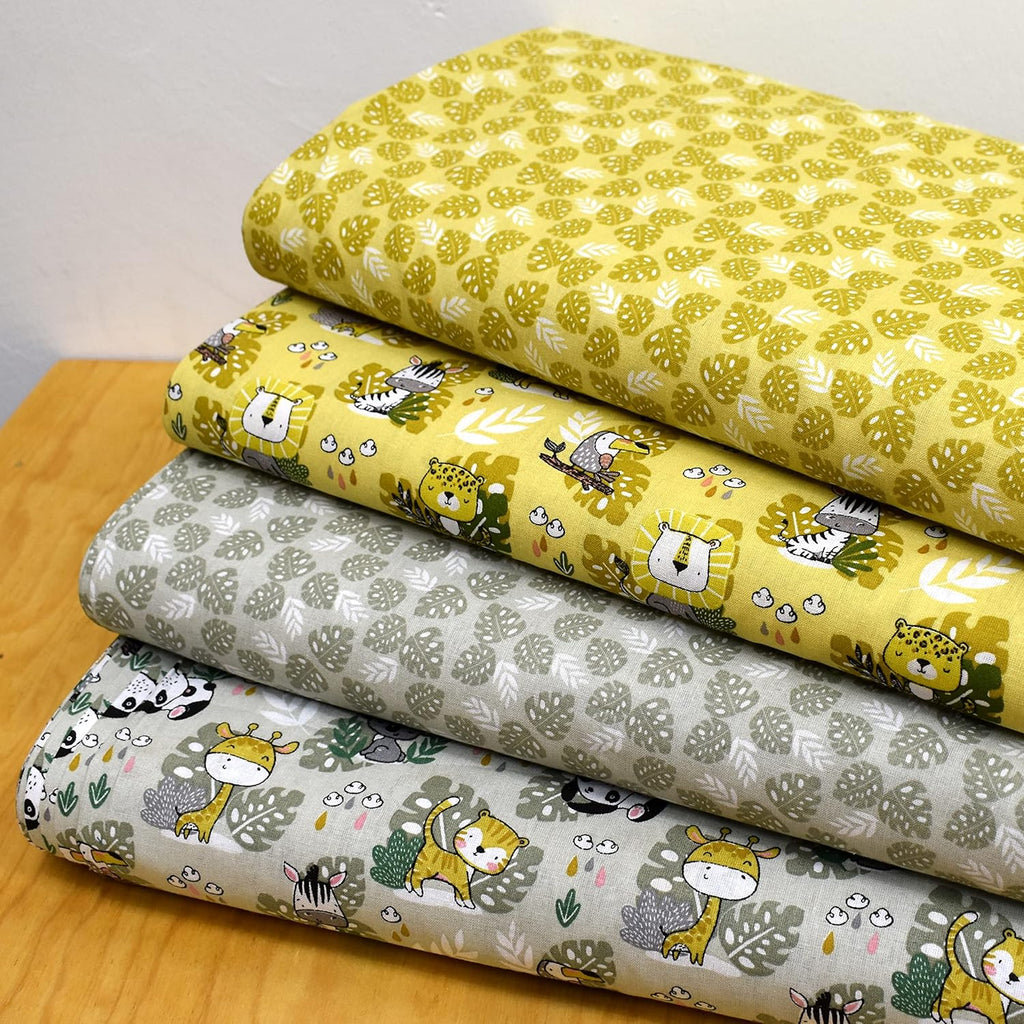 MAGAM-Stoffe Blätter Freunde Baumwollstoff Kinder Oeko-Tex Meterware 50cm (Tiere Beige)