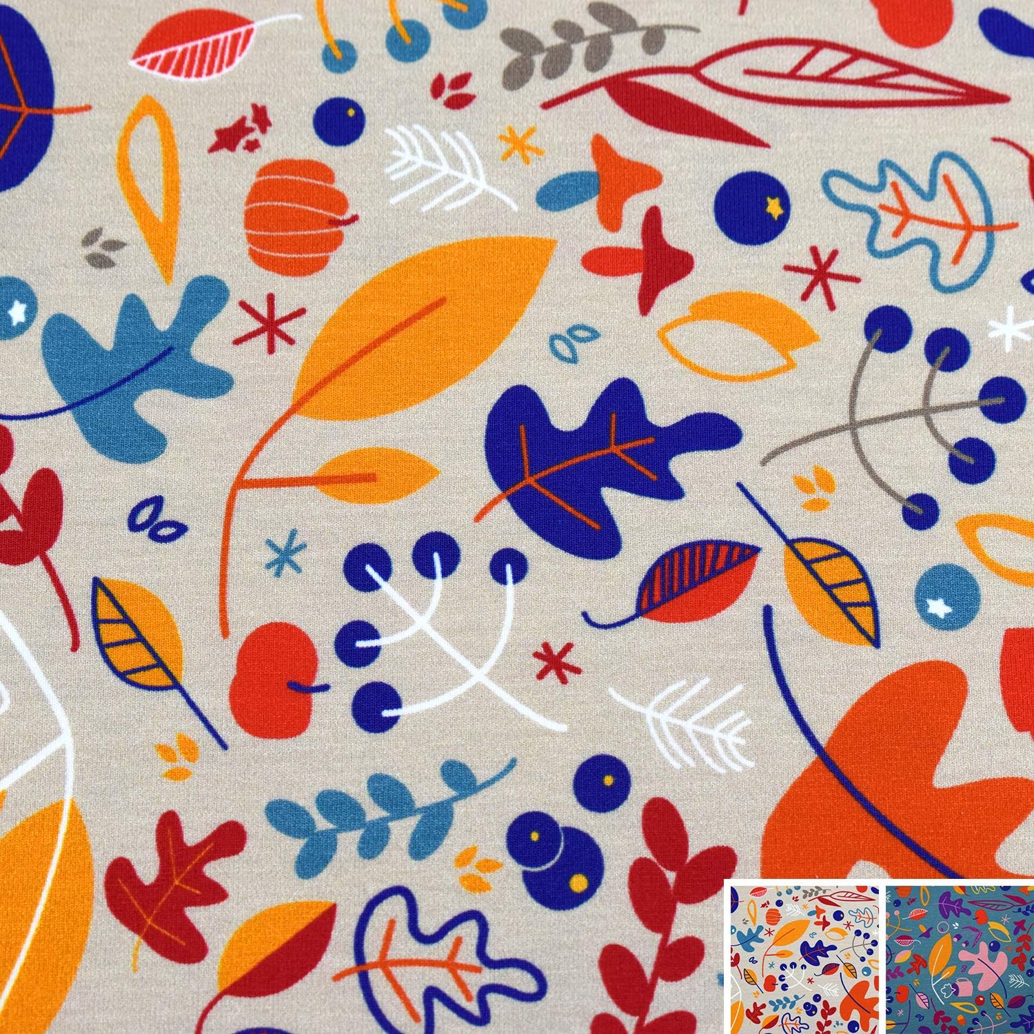 MAGAM-Stoffe Blätter-Tanz Jersey Stoff Oeko-Tex Meterware 50cm (Beige)