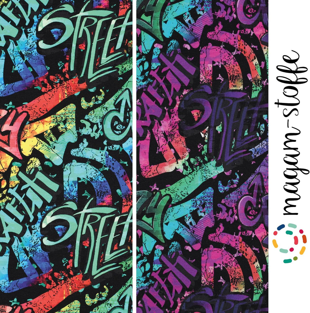 MAGAM-Stoffe Graffiti Jersey Kinder Stoff OEKO-TEX Meterware 50cm (Grün)