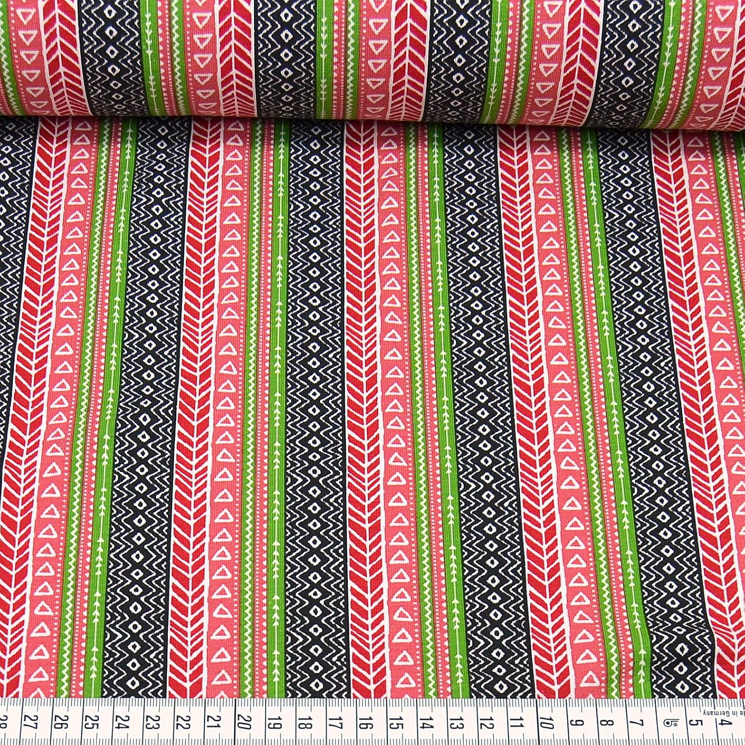 MAGAM-Stoffe Pari Sommer Streifen Jersey Stoff Oeko-Tex Meterware 50cm (Rot)