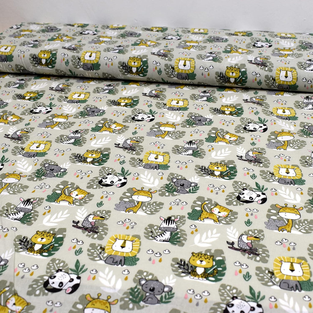 MAGAM-Stoffe Blätter Freunde Baumwollstoff Kinder Oeko-Tex Meterware 50cm (Tiere Beige)