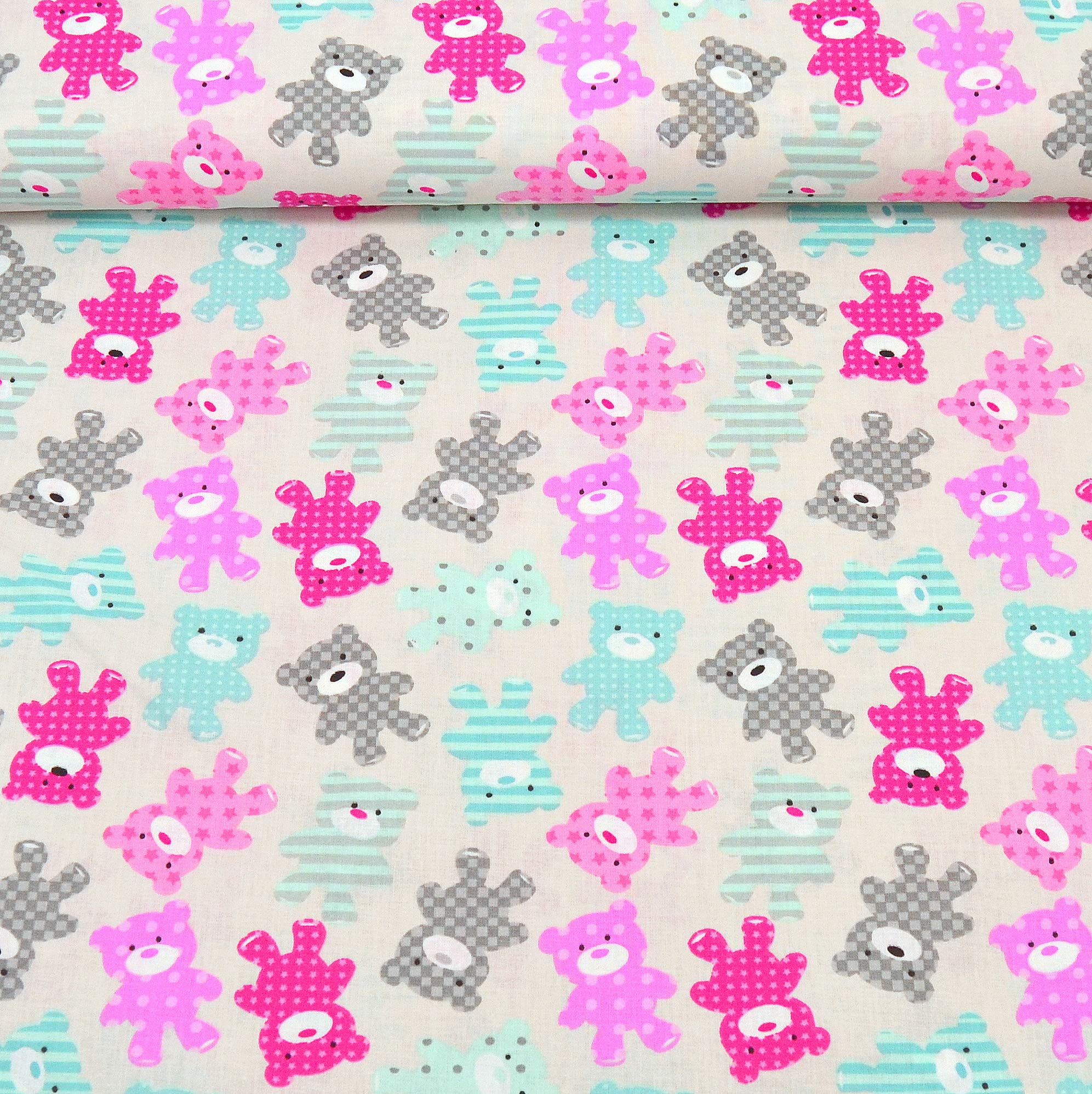 MAGAM-Stoffe Ruby Bärchen Baumwollstoff bunt Oeko-Tex Meterware 50cm (1. Grün Mint)