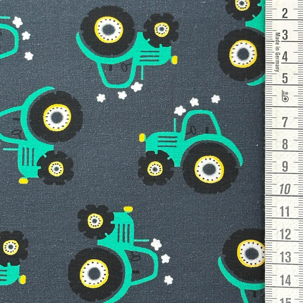 MAGAM-Stoffe Traktor Ben marine dunkelblau Jersey Stoff Oeko-Tex Meterware 50cm