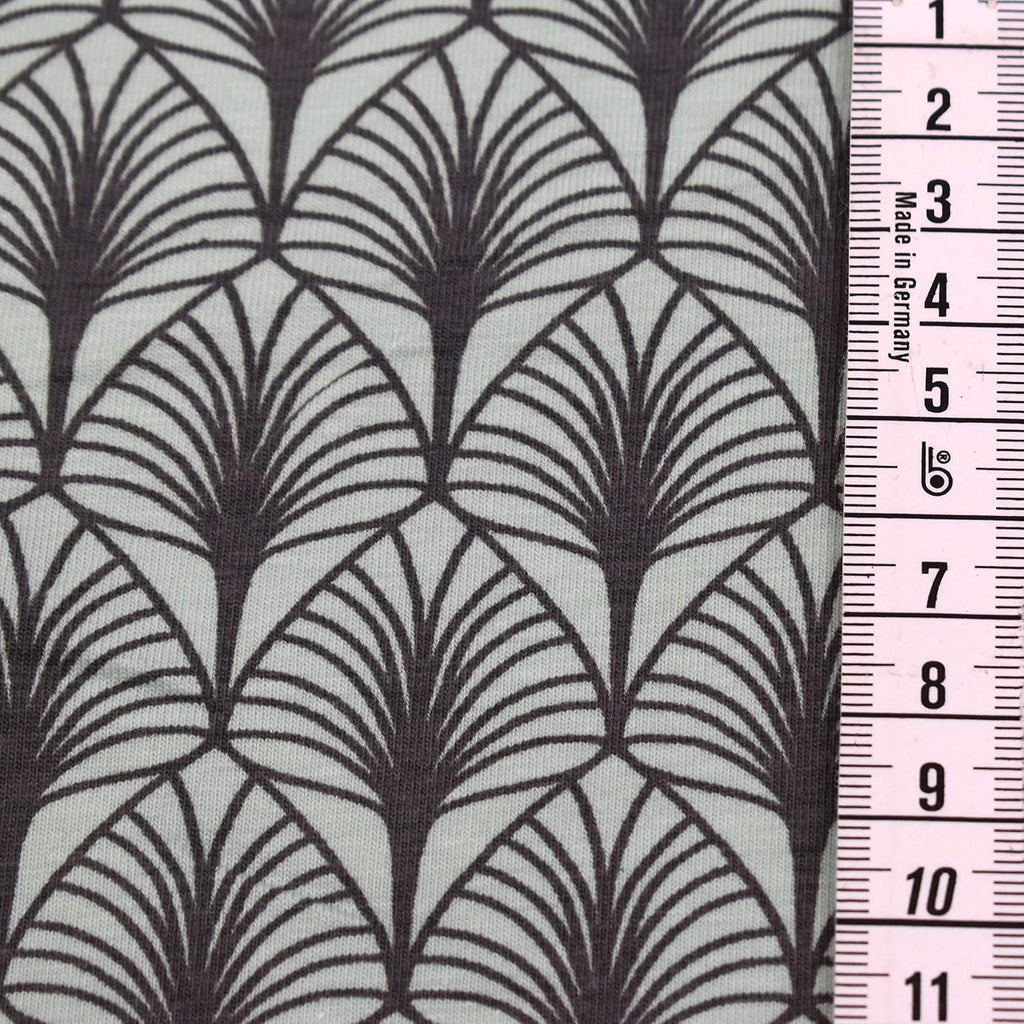 MAGAM-Stoffe Prag Blätter Jersey Stoff Oeko-Tex Meterware 50cm (Mint)