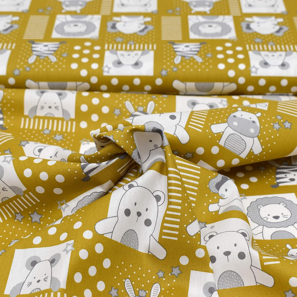 MAGAM-Stoffe Tier Portrait Baumwollstoff Oeko-Tex Meterware 50cm (02. Senf)