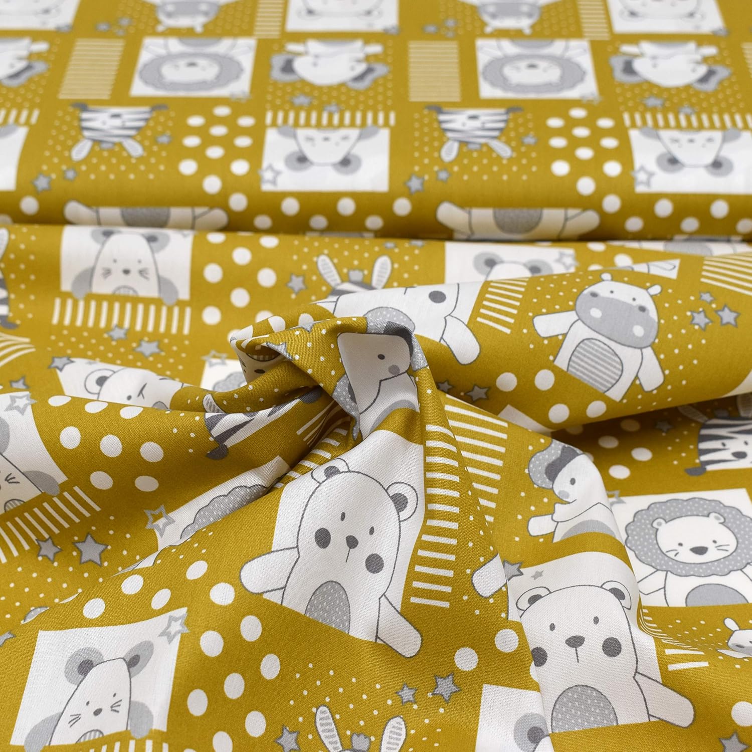 MAGAM-Stoffe Tier Portrait Baumwollstoff Oeko-Tex Meterware 50cm (02. Senf)