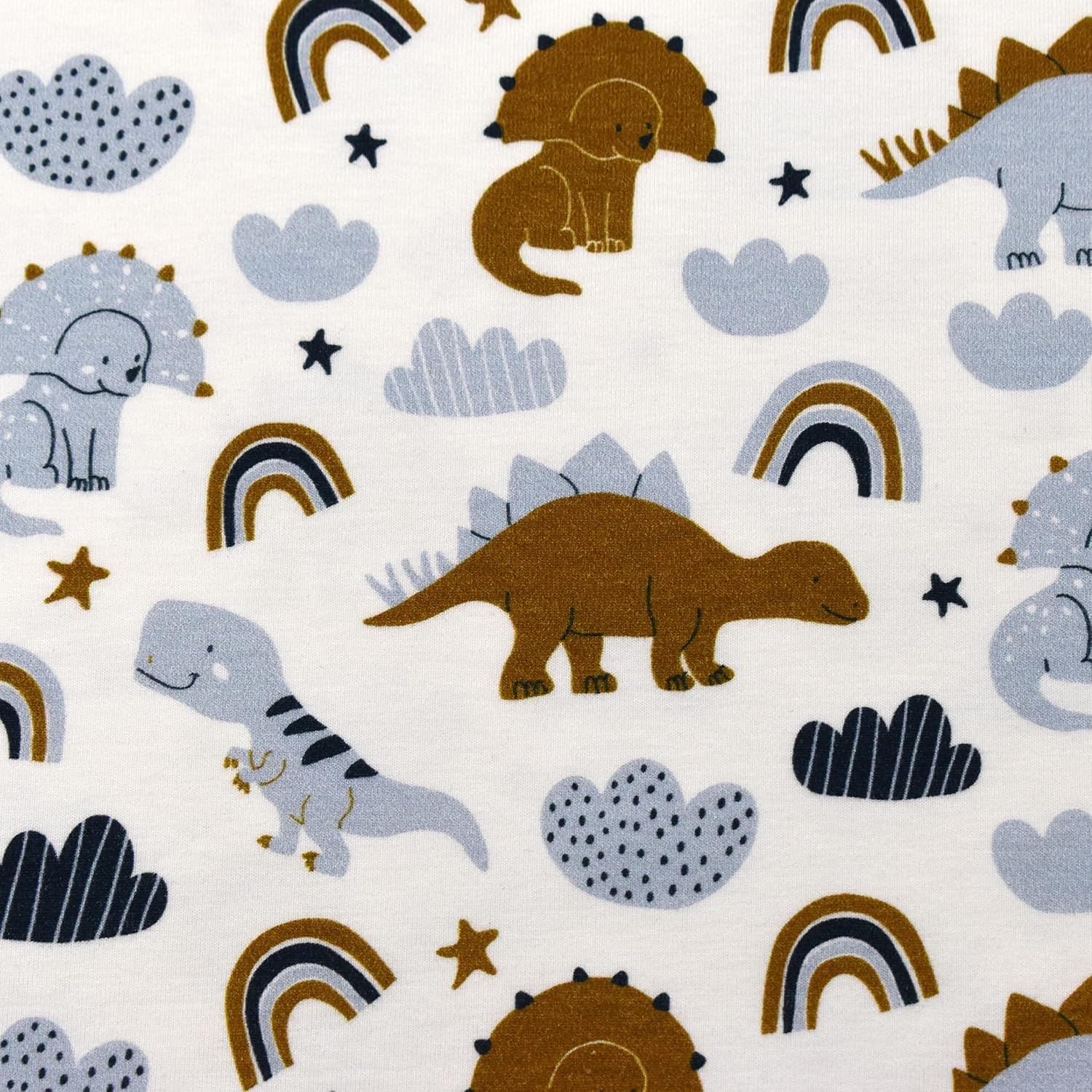 MAGAM-Stoffe Dino Bande Jersey Kinder Stoff Oeko-Tex Meterware 50cm (Dino natur weiß)