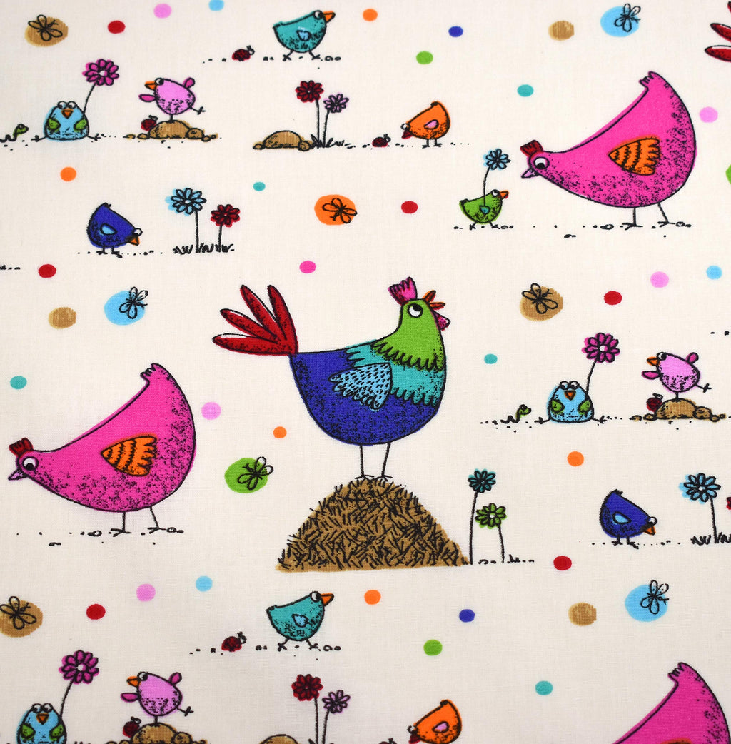 MAGAM-Stoffe Lotte bunter Hühner Baumwollstoff Kinder Meterware 50cm (Rot)