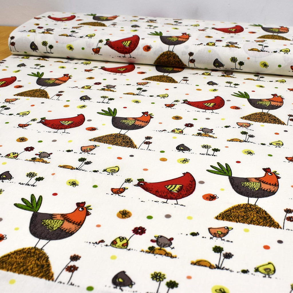 MAGAM-Stoffe Lotte bunter Hühner Baumwollstoff Kinder Meterware 50cm (Rot)