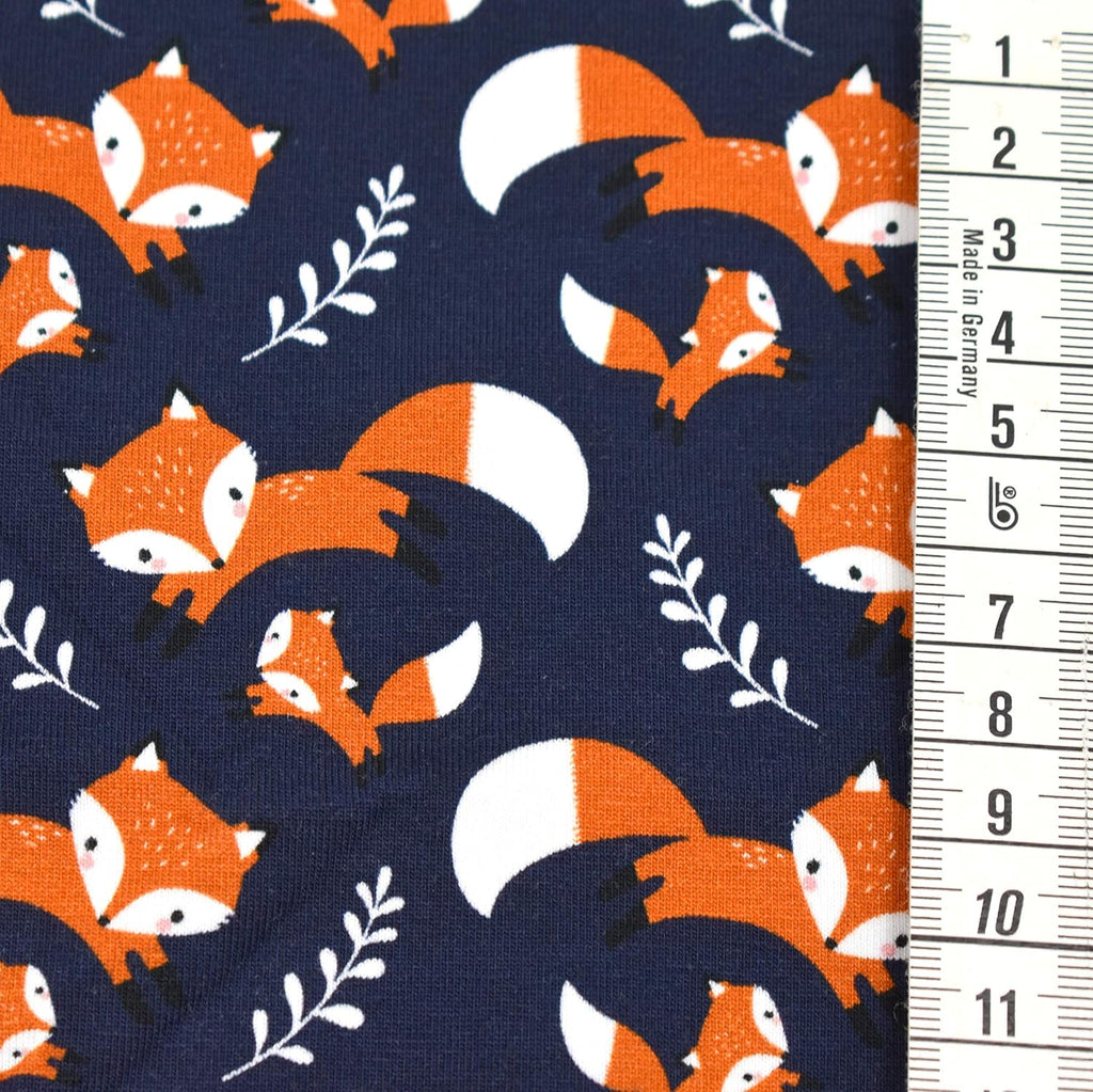MAGAM-Stoffe Fuchs-Mich Jersey Kinder Stoff Oeko-Tex Meterware 50cm (dunkelblau)