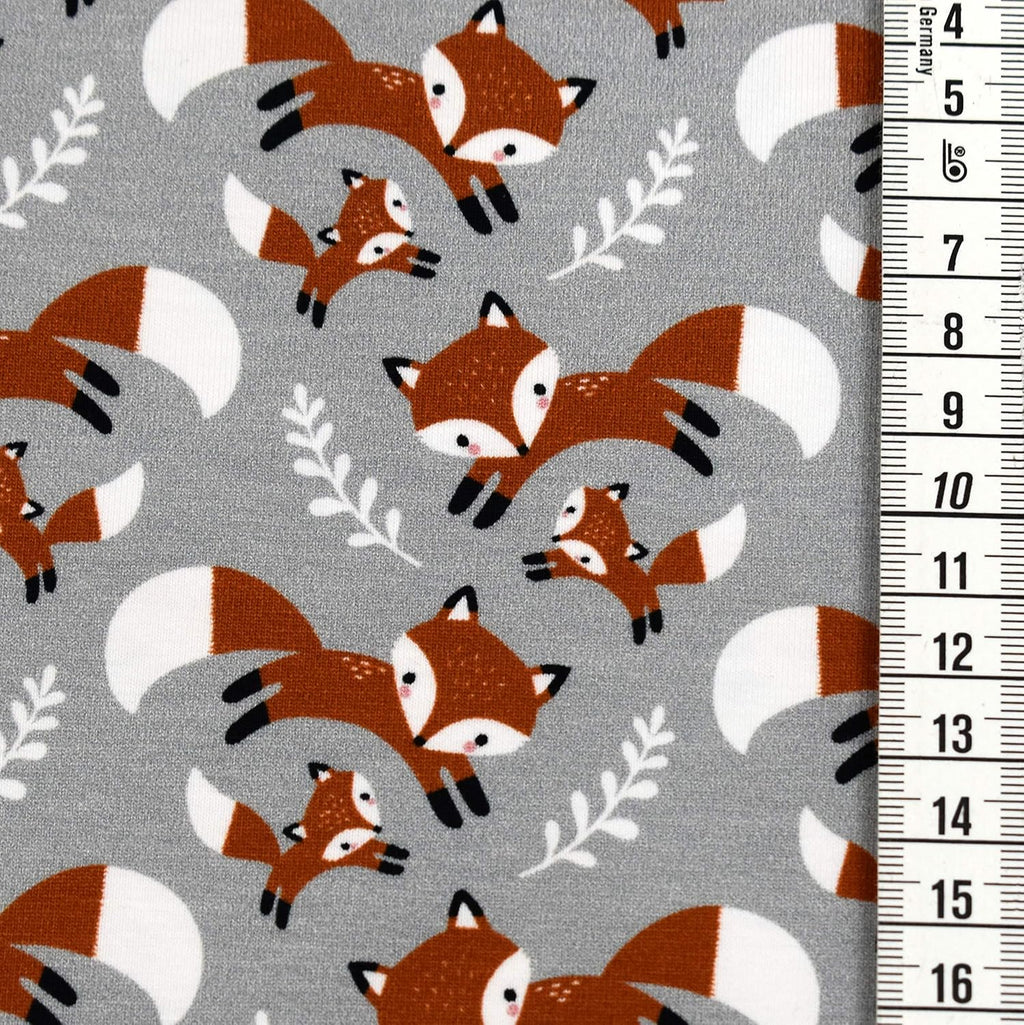 MAGAM-Stoffe Fuchs-Mich Jersey Kinder Stoff Oeko-Tex Meterware 50cm (grau)