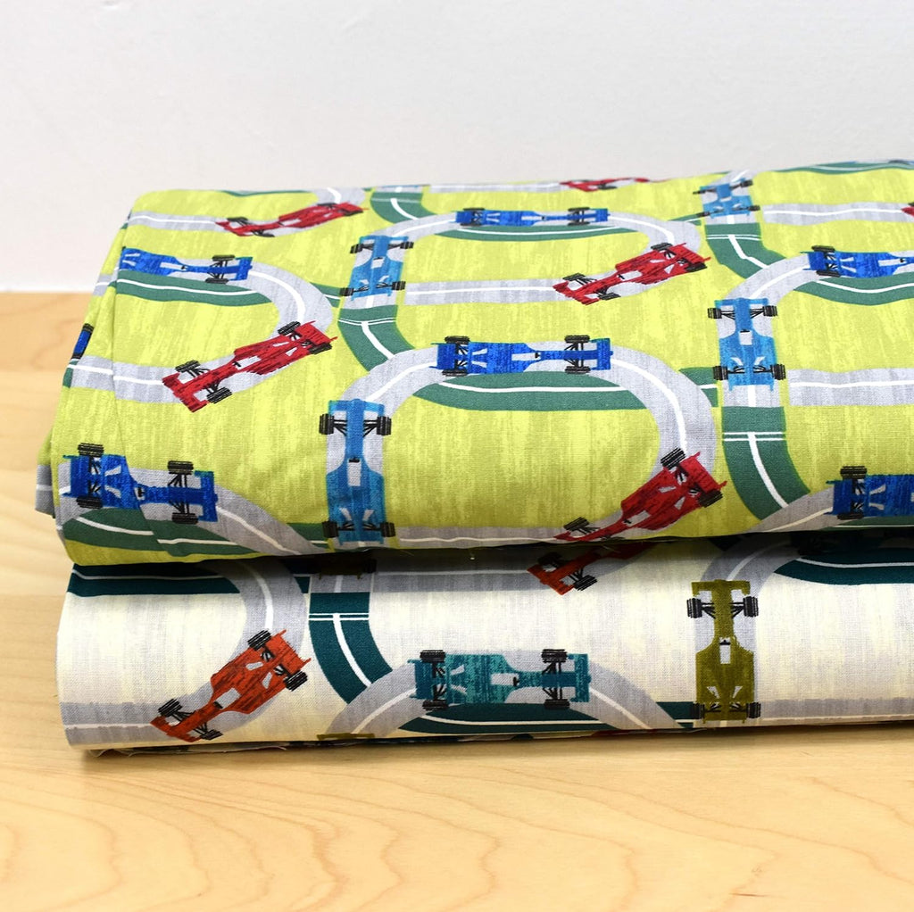 MAGAM-Stoffe Rennautos Drive Kinder Baumwollstoff Oeko-Tex Meterware 50cm (02. Grün)