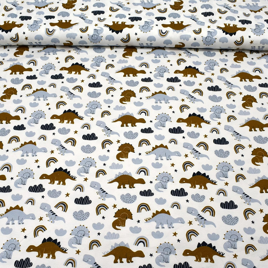 MAGAM-Stoffe Dino Bande Jersey Kinder Stoff Oeko-Tex Meterware 50cm (Dino natur weiß)