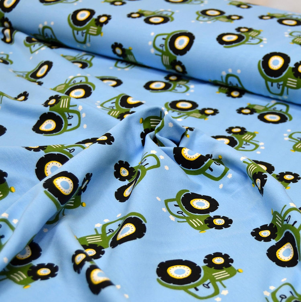 MAGAM-Stoffe Traktor Ben hellblau Jersey Stoff Oeko-Tex Meterware 50cm