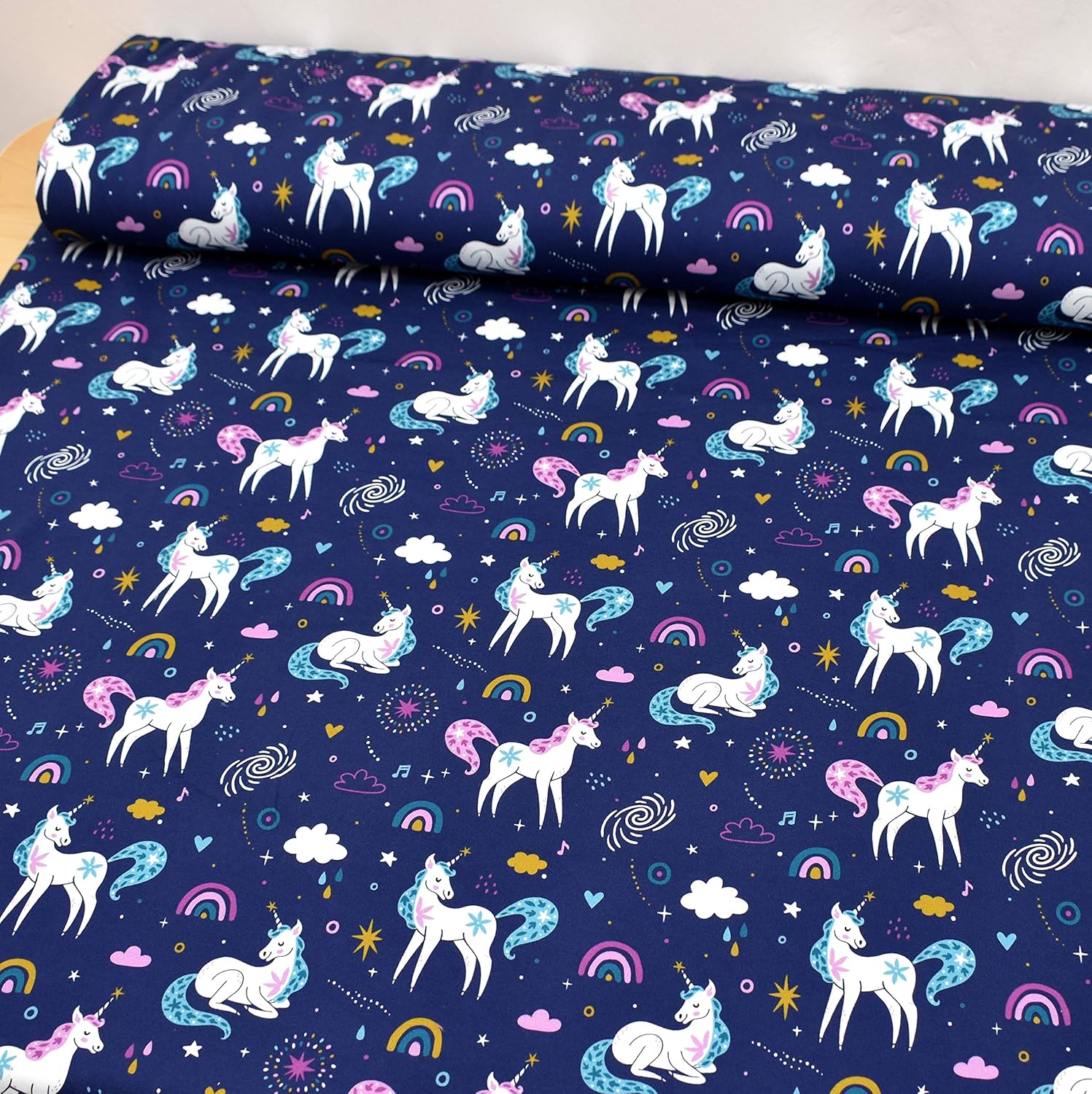 MAGAM-Stoffe Einhorn Nima Jersey Stoff Kinderstoff Oeko-Tex Meterware 50cm (Dunkelblau)