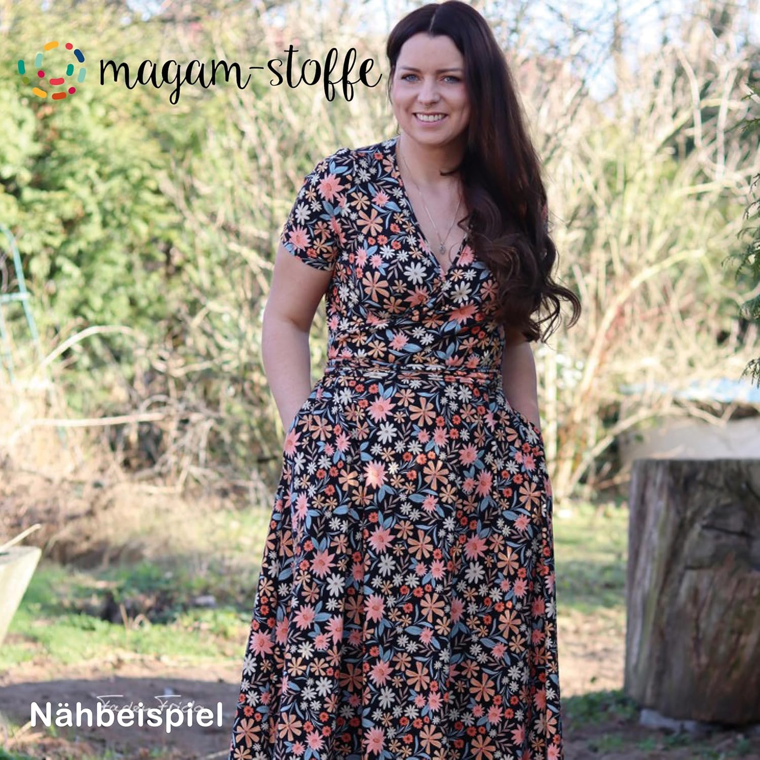 MAGAM-Stoffe Mila Blumen Mode Jersey Stoff Kinder OEKO-TEX Meterware ab 50cm (Schwarz)