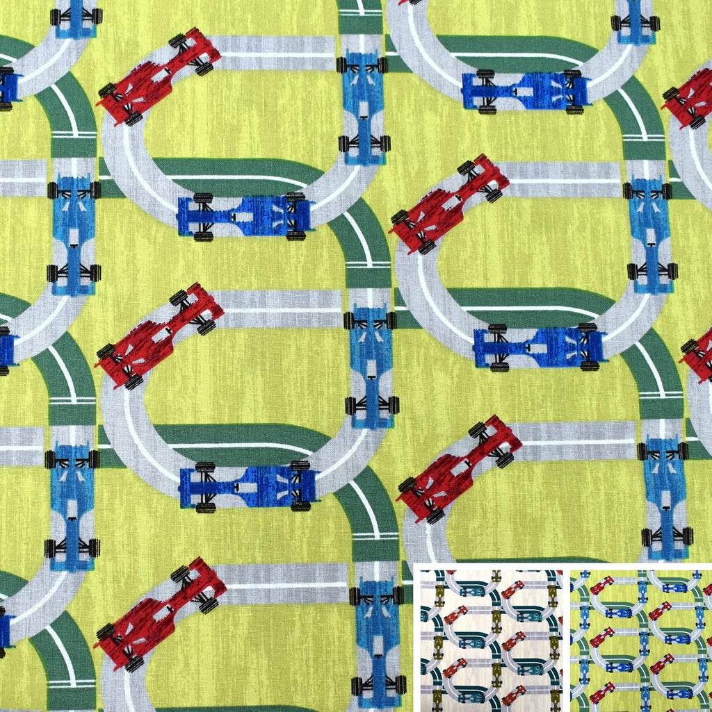 MAGAM-Stoffe Rennautos Drive Kinder Baumwollstoff Oeko-Tex Meterware 50cm (02. Grün)