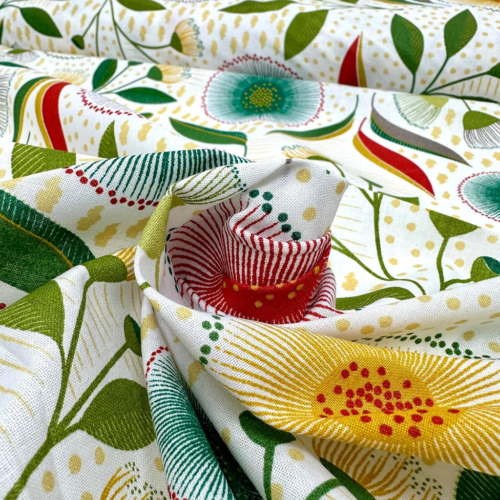 MAGAM-Stoffe Pusteblumen Baumwollstoff Dekostoff aus Frankreich ÖKO-TEX Meterware ab 50cm (Rot grün)