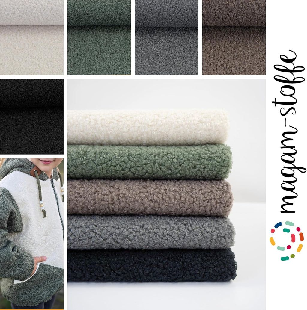 MAGAM-Stoffe Linus Teddy super weicher Teddyfell Boucle Meterware ab 50cm (04. Dunkelgrau)