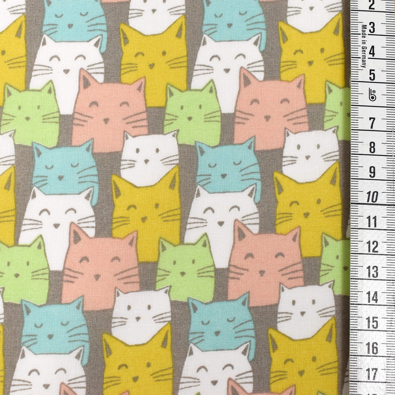 MAGAM-Stoffe Kitty Katze Baumwollstoff Oeko-Tex Meterware 50cm (02. Bunt)