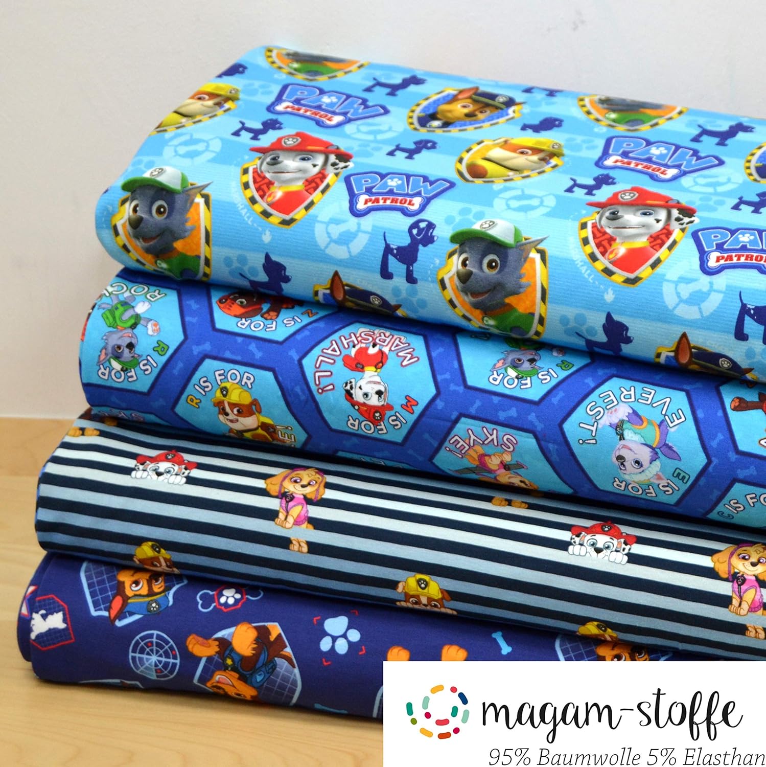 MAGAM-Stoffe Paw Jersey Kinder Stoff Oeko-Tex Meterware 50cm (12. Sky Regenbogen)