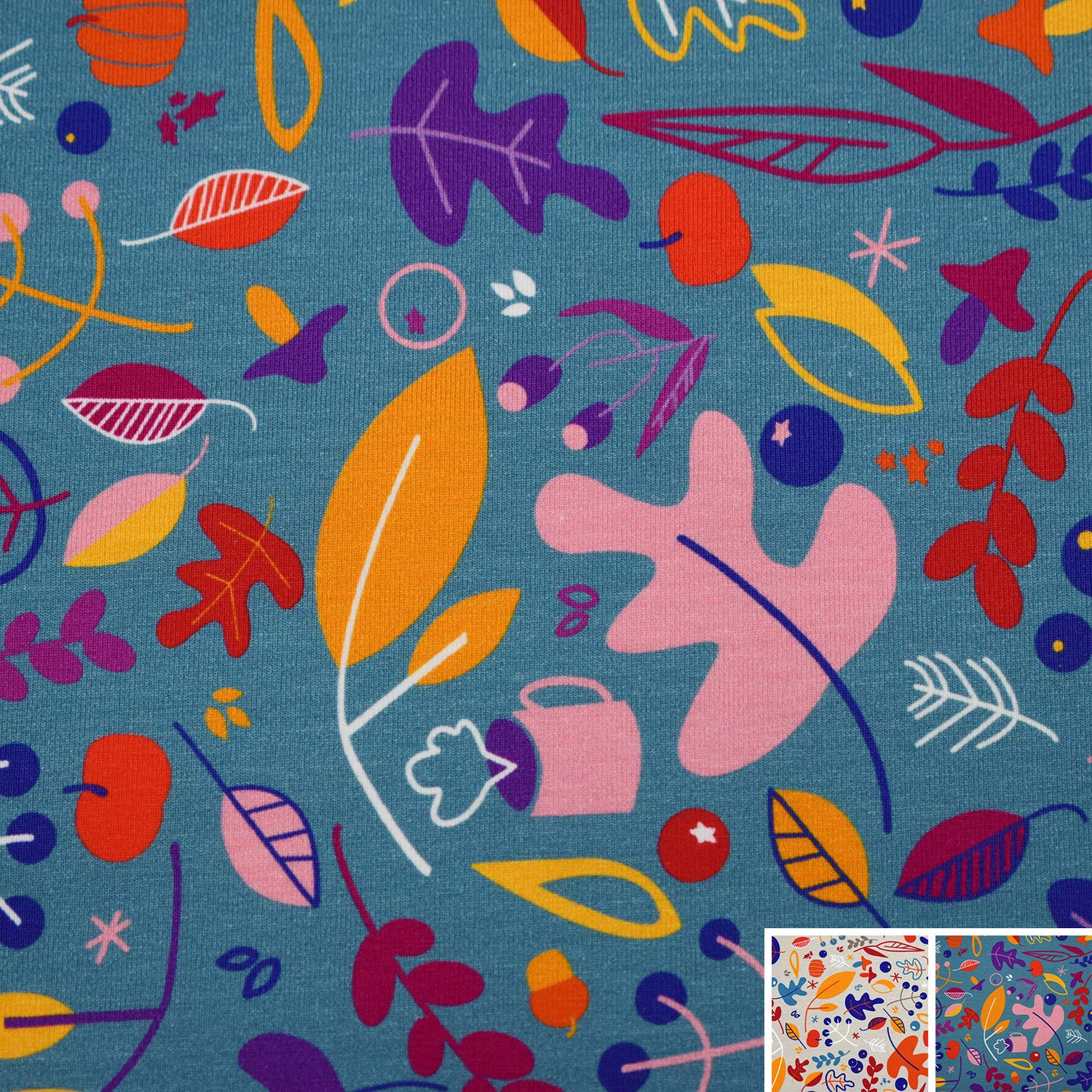 MAGAM-Stoffe Blätter-Tanz Jersey Stoff Oeko-Tex Meterware 50cm (Beige)