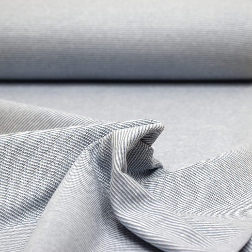 MAGAM-Stoffe James Ringel Bündchenstoff Feinstrick Oeko-Tex Meterware 50cm (2mm Rauchblau-Weiß)
