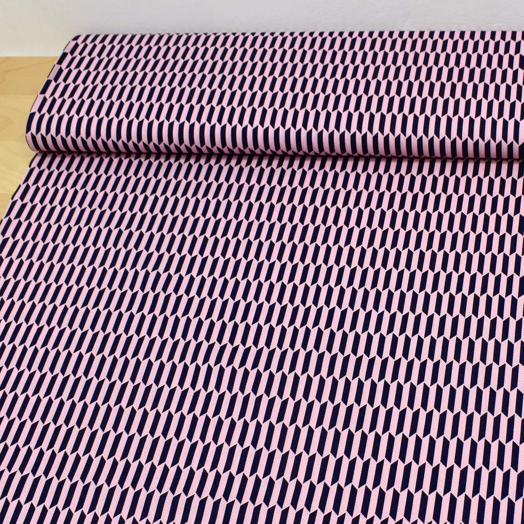 MAGAM-Stoffe Lene Frühlingsgefühle Kinder Baumwollstoff Oeko-Tex Meterware 50cm (Rauten-Pfeile rosa dunkelblau)