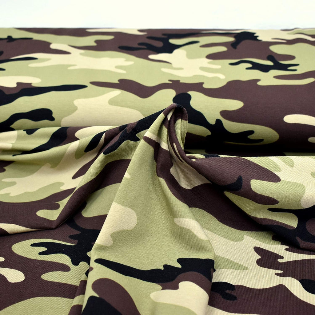 MAGAM-Stoffe Logan Camouflage Jersey Stoff Oeko-Tex Meterware 50cm (01. Grün)