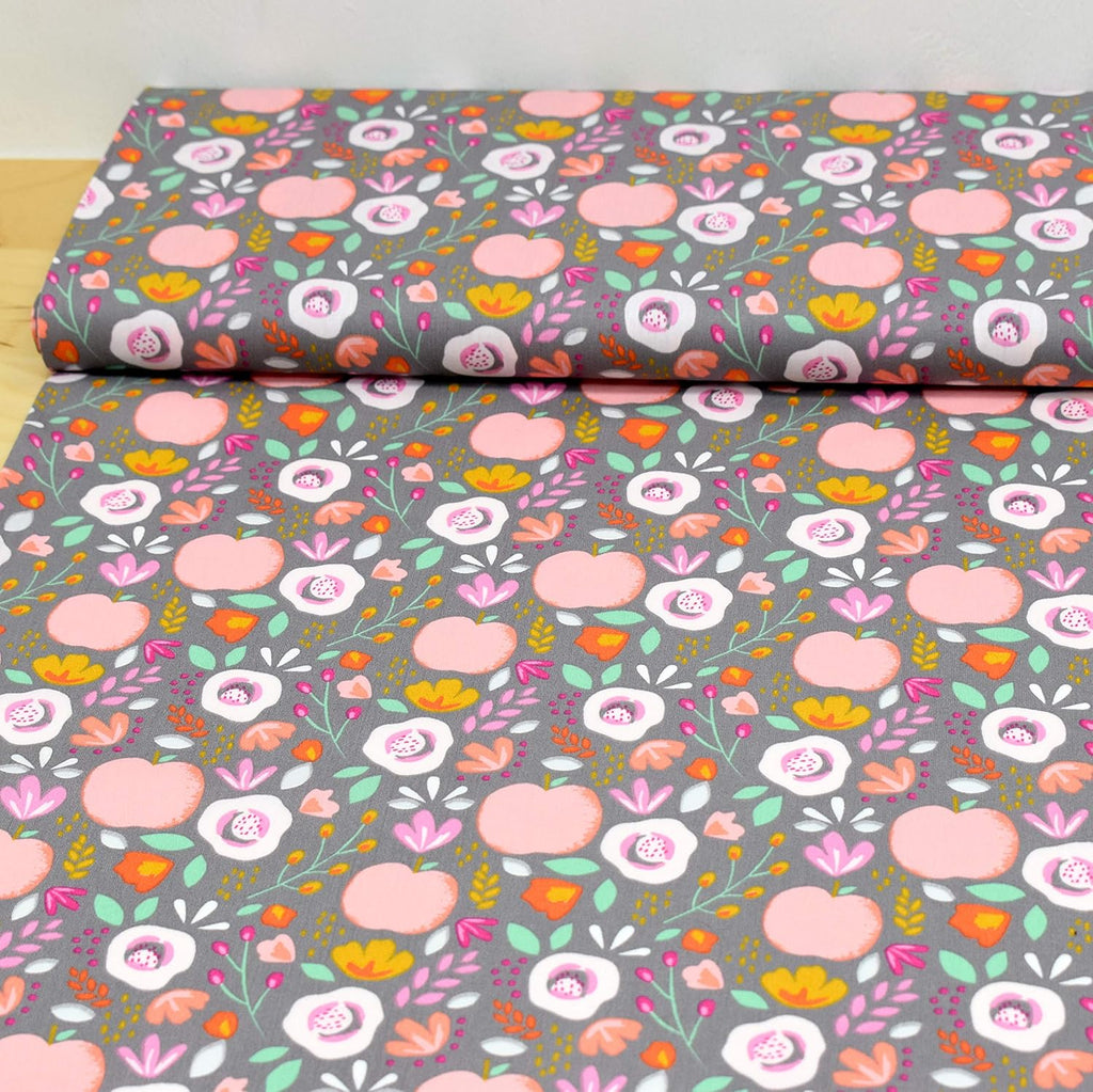 MAGAM-Stoffe Obst-Garten Baumwollstoff Kinderstoff 100% Baumwolle Oeko-Tex Meterware 50cm (Grau)