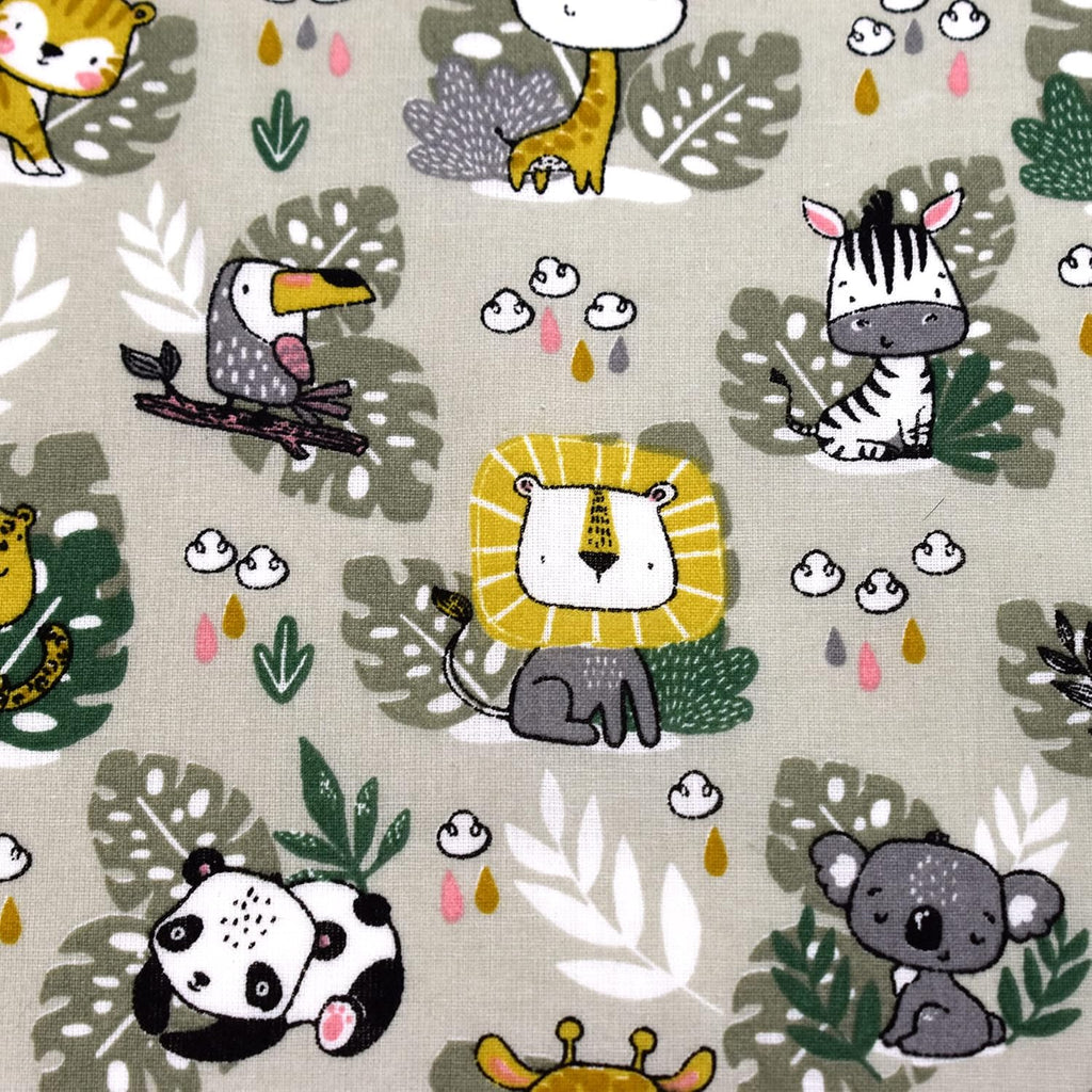 MAGAM-Stoffe Blätter Freunde Baumwollstoff Kinder Oeko-Tex Meterware 50cm (Tiere Beige)