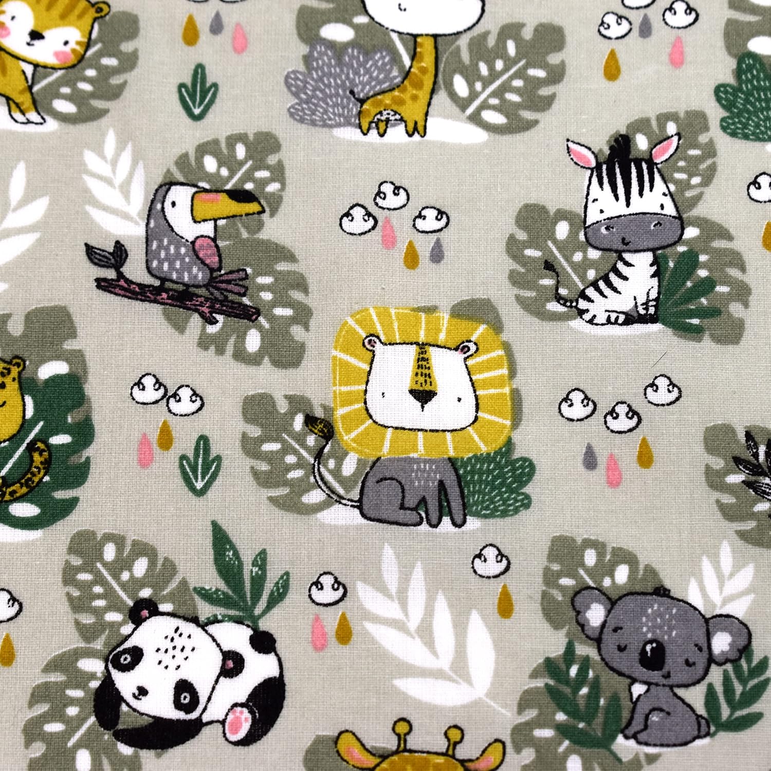 MAGAM-Stoffe Blätter Freunde Baumwollstoff Kinder Oeko-Tex Meterware 50cm (Tiere Beige)