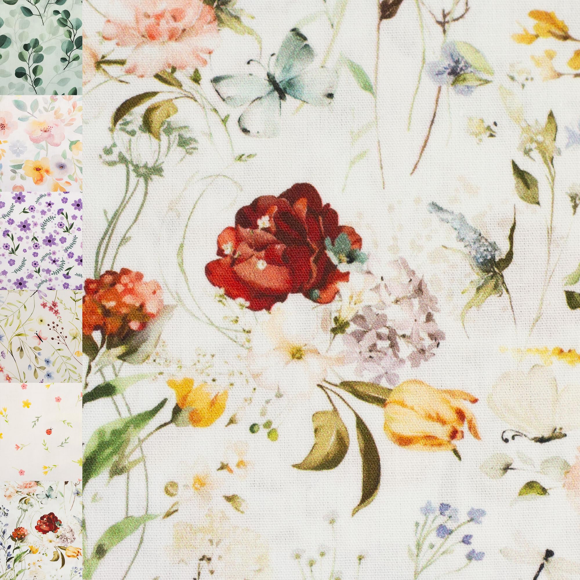 MAGAM-Stoffe Emma Blumen Baumwollstoff ÖKO-TEX Meterware ab 50cm (Marienkäfer)