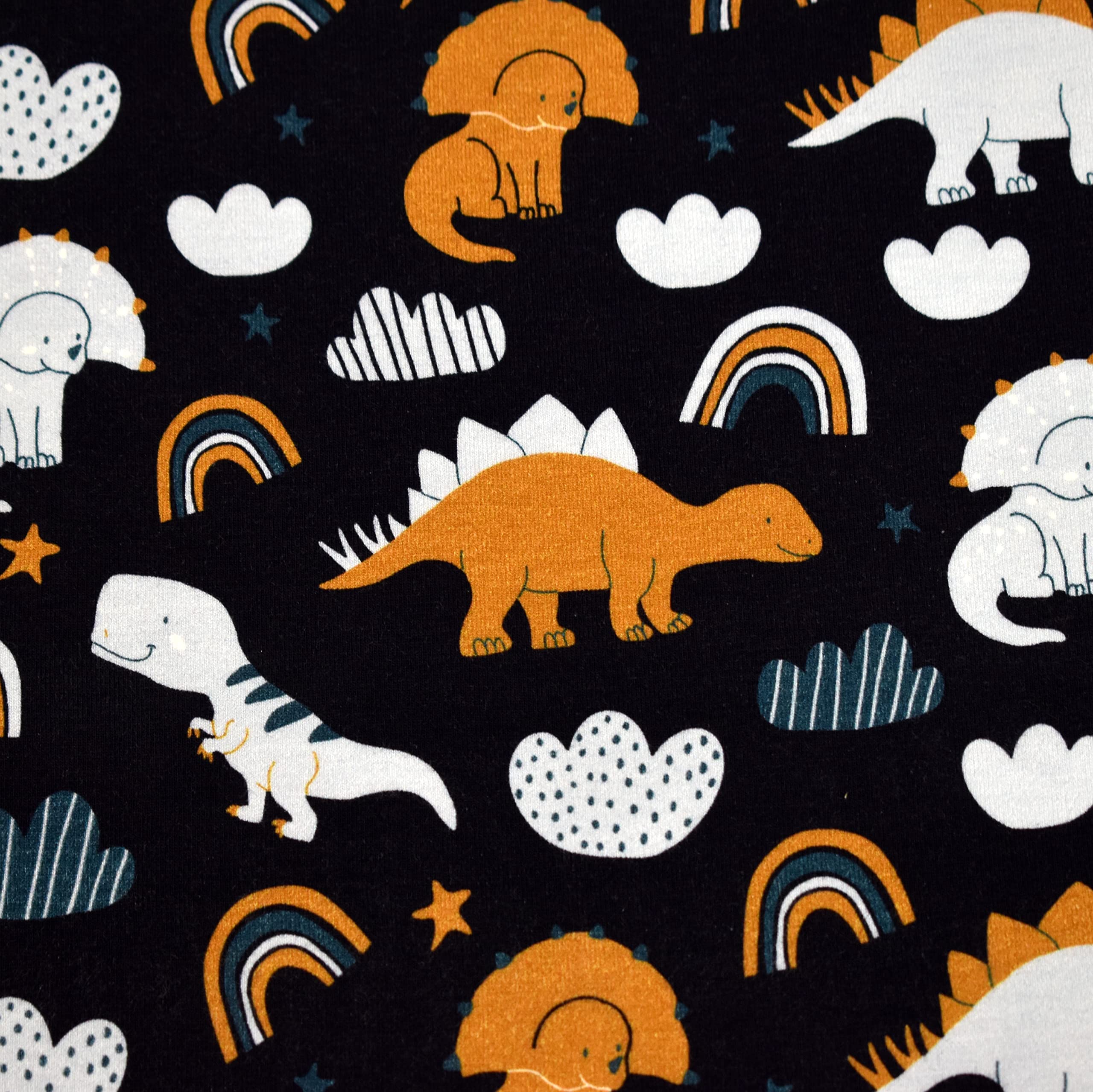 MAGAM-Stoffe Dino Bande Jersey Kinder Stoff Oeko-Tex Meterware 50cm (Dino natur weiß)