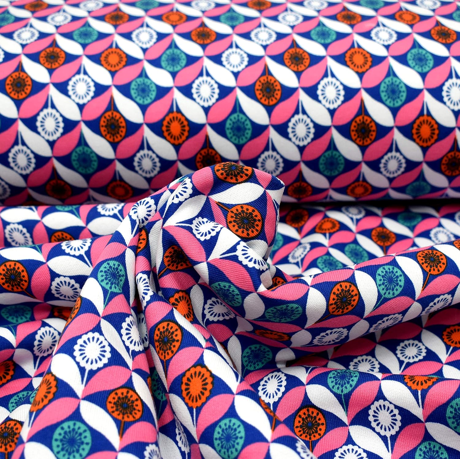 MAGAM-Stoffe Kora Blumen Sweat Kinder Stoff Oeko-Tex Meterware 50cm (02. Blau)