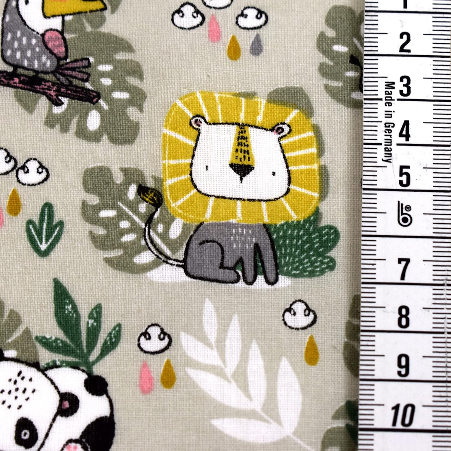 MAGAM-Stoffe Blätter Freunde Baumwollstoff Kinder Oeko-Tex Meterware 50cm (Tiere Beige)