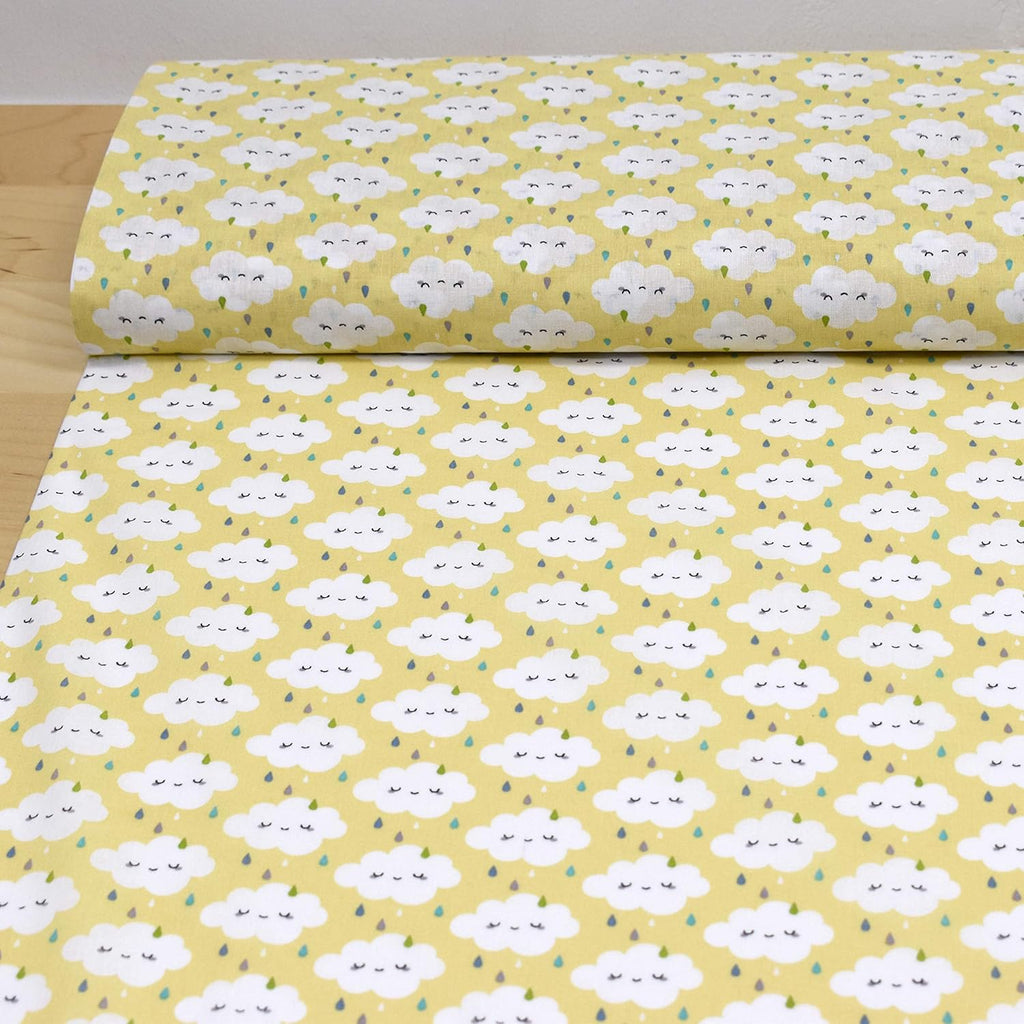 MAGAM-Stoffe Zucker-Regen Baumwollstoff Kinderstoff Oeko-Tex Meterware 50cm (Wolke gelb)