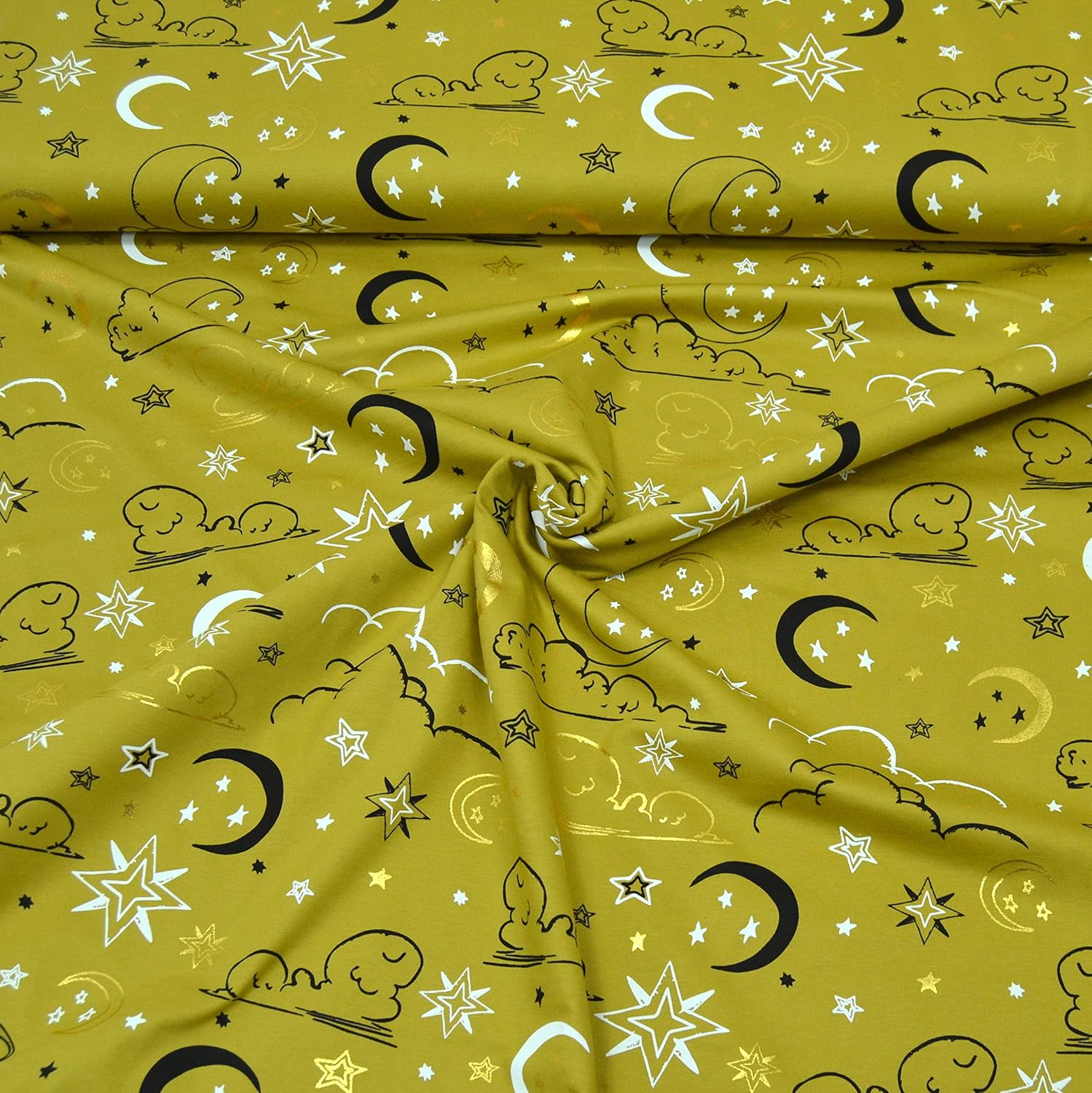 MAGAM-Stoffe Gute Nacht Jersey Stoff Kinderstoff Oeko-Tex Meterware 50cm (03. Gold)
