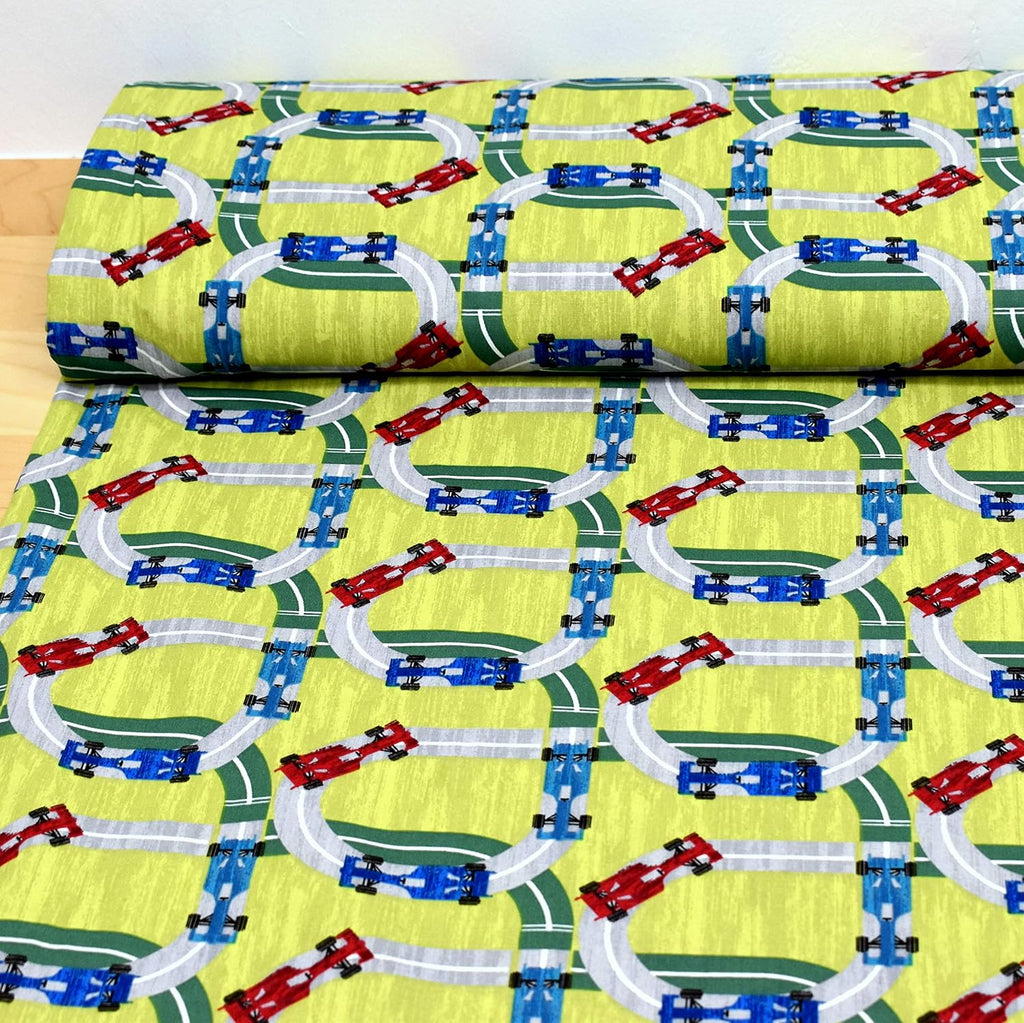 MAGAM-Stoffe Rennautos Drive Kinder Baumwollstoff Oeko-Tex Meterware 50cm (02. Grün)