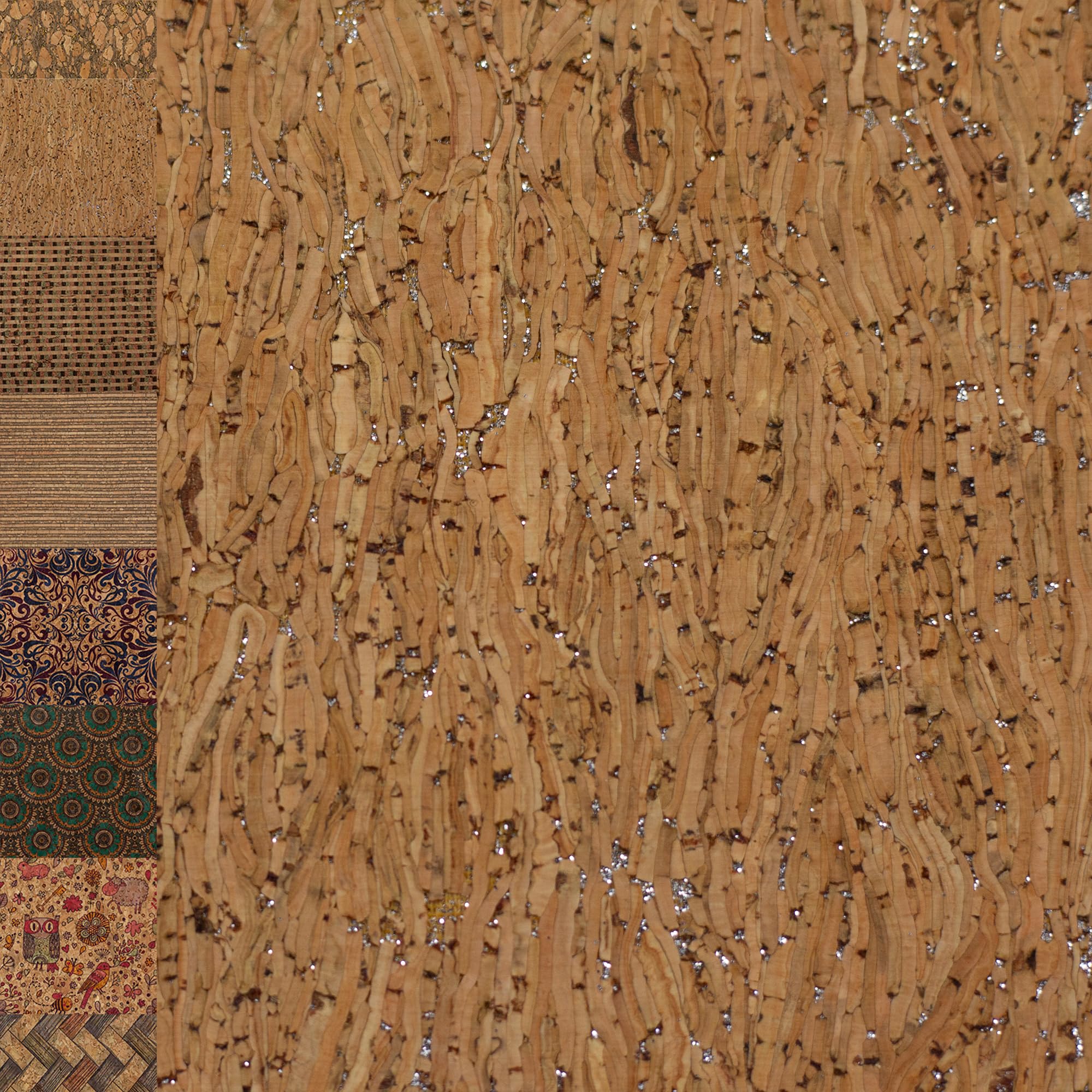 MAGAM-Stoffe Kork Stoff zum nähen Basteln Möbel bedruckt gold natur Meterware 50cm (Eulen)