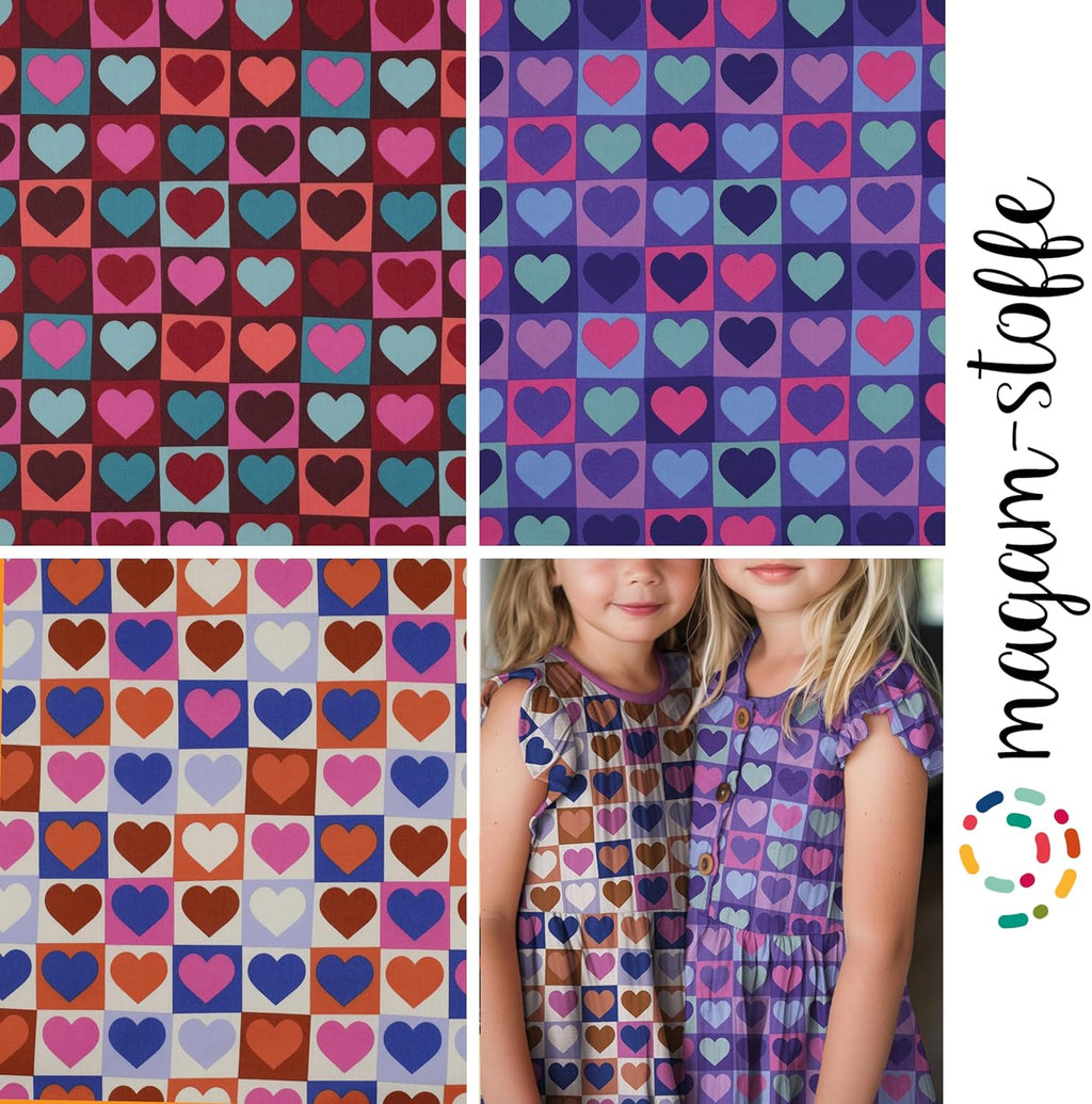 MAGAM-Stoffe Memory Herzen Kinder Baumwollstoff ÖKO-TEX Meterware ab 50cm (Dunkelrot)