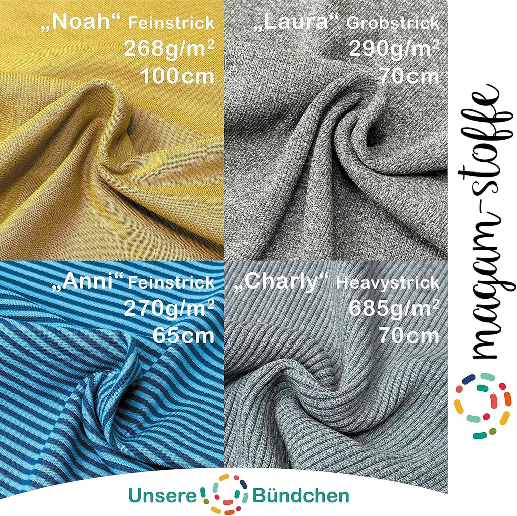 MAGAM-Stoffe James Ringel Bündchenstoff Feinstrick Oeko-Tex Meterware 50cm (2mm Rauchblau-Weiß)