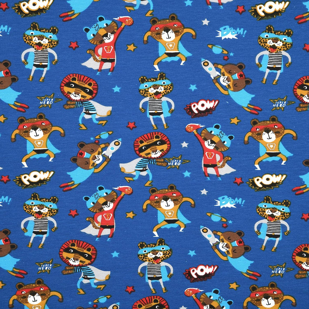 MAGAM-Stoffe Superhero Kinderstoff Oeko-Tex Meterware 50cm (Jersey blau)