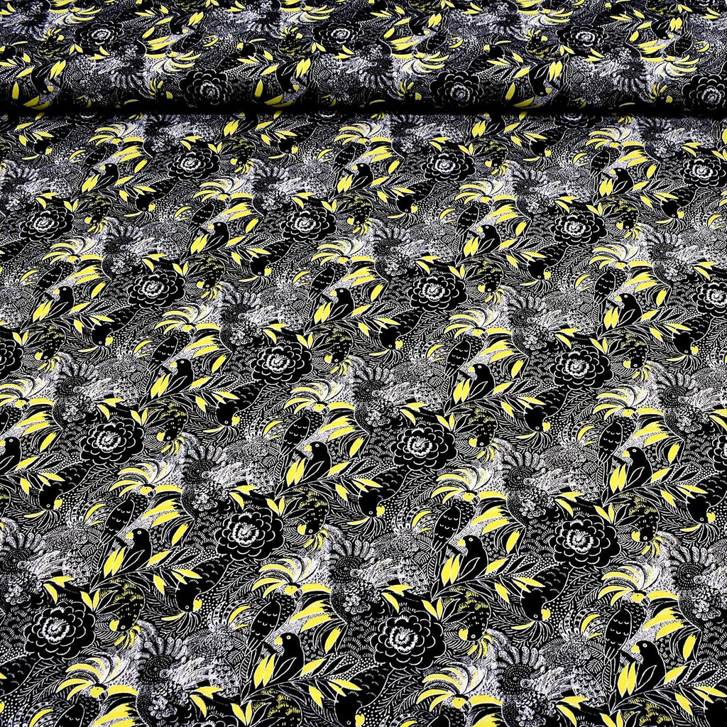 MAGAM-Stoffe Papageien Paradies Baumwollstoff Kinder Meterware 50cm (Schwarz)