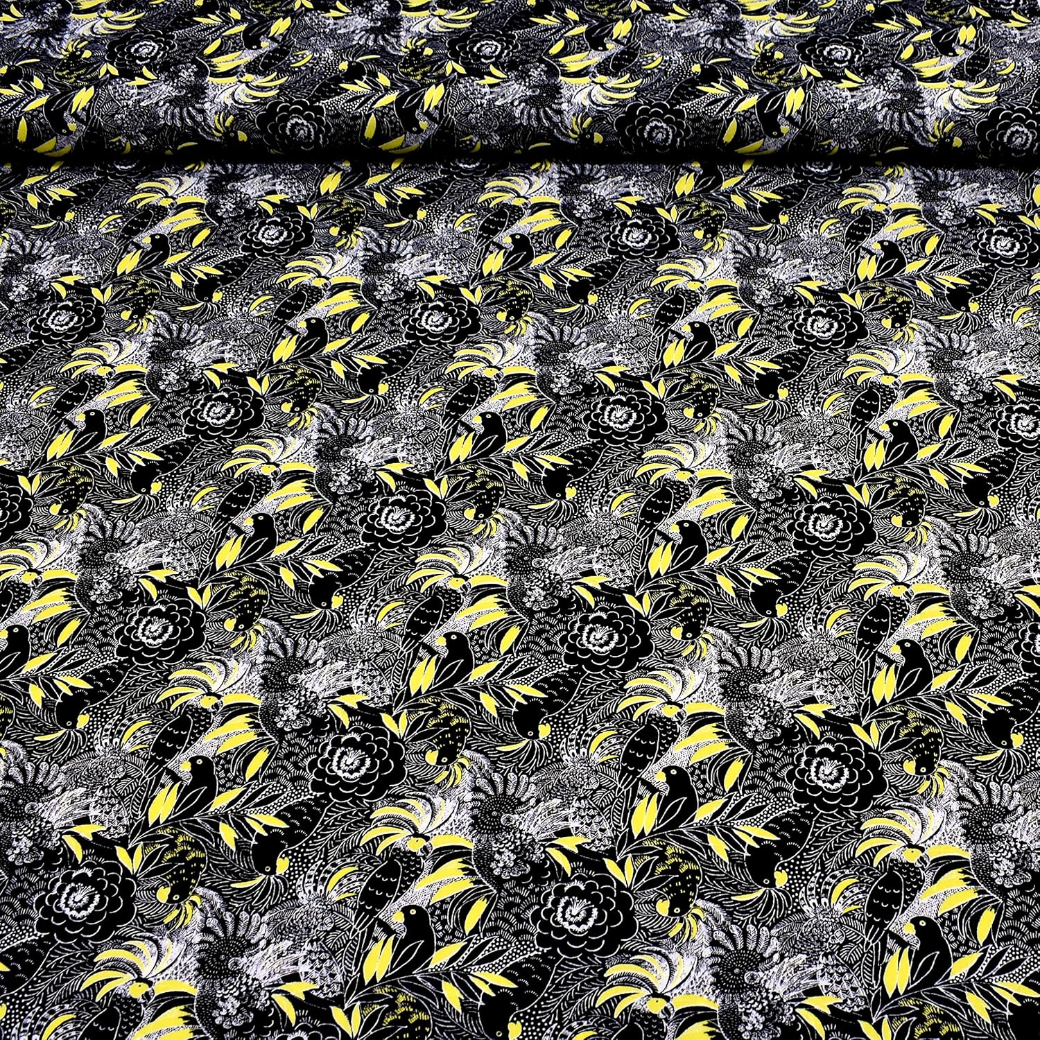 MAGAM-Stoffe Papageien Paradies Baumwollstoff Kinder Meterware 50cm (Schwarz)